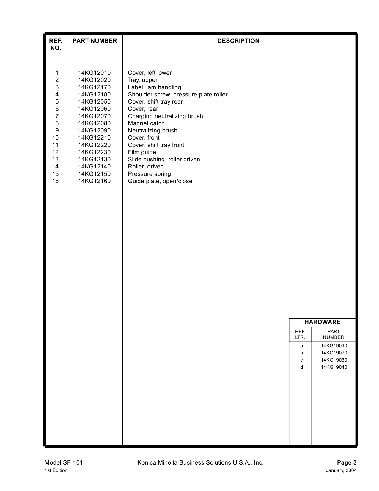 Konica-Minolta Options SF-101 Parts Manual-2